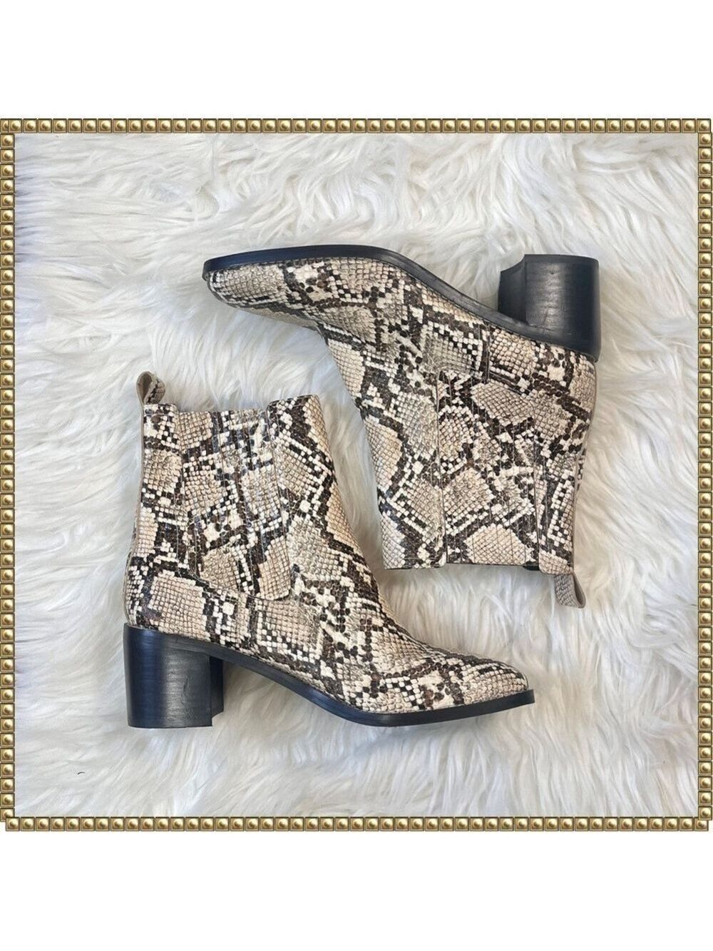 Nordstrom Leather Snakeskin Block Heel Boots Size 8.5
